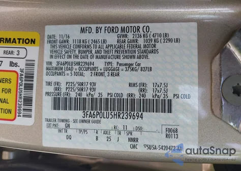 2017 Ford Fusion Se Hybrid from USA, damaged, VIN 3FA6P0LU5HR239694